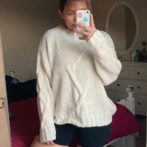 white oversized knitted sweater